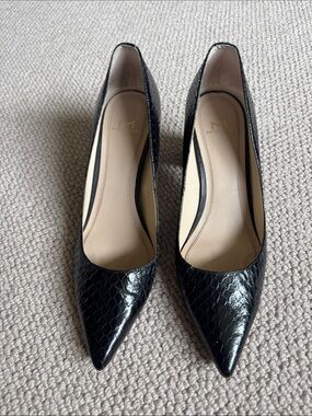 Marc Fisher Zala Snakeskin Block Heel Pointy Toe Pump